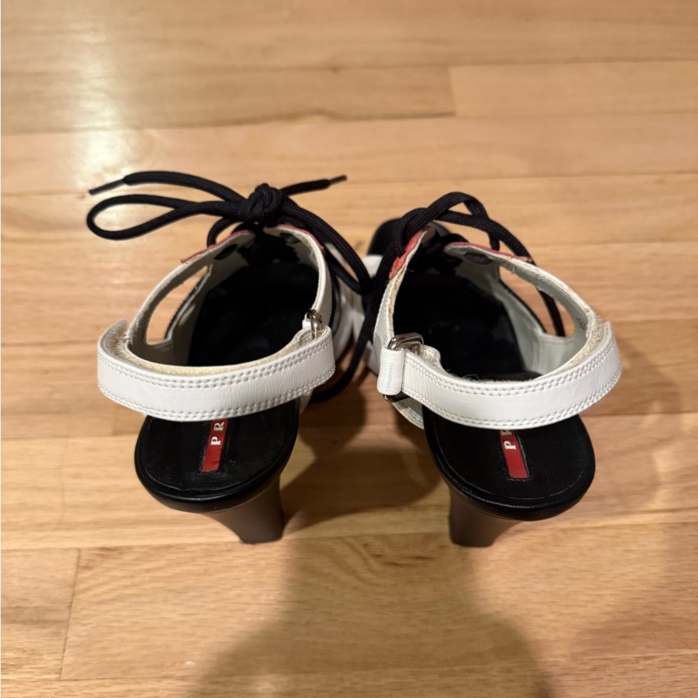 Prada Women's Black, Red, and White Lace-Up Heels - Picture 3 of 4